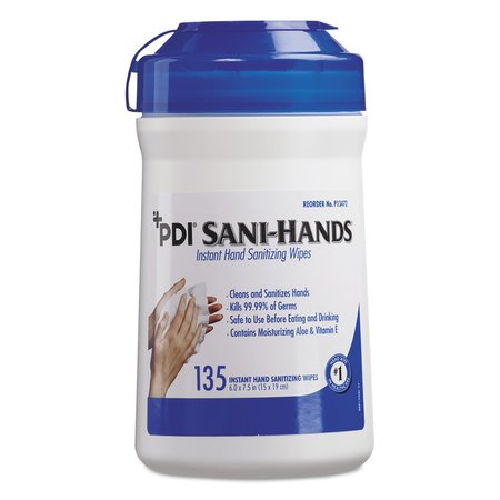 Sani Professional Sani-Hands ALC Instant Hand Sanitizing Wipe, 7.5x6, Wht, 135/Can, PK12 P13472